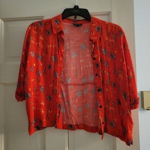 Topshop Red Tropical Button-Down Shirt